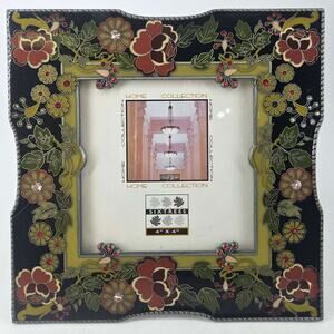 Art Deco Nouveau inspired floral jeweled enamel photo picture frame by Sixtrees